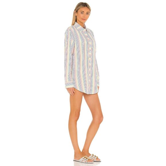 SOLID & STRIPED White Rainbow Cotton Seersucker Oxford Shirt Cover-Up, Size S - Picture 2 of 14